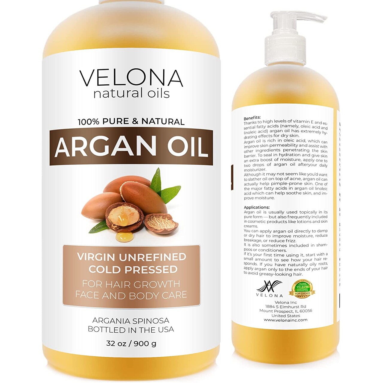 velona Argan Oil - 32 oz (With Pump) | 100% Pure and Natural | Morocco Oil | Stimulate Hair Growth, Skin, Body and Face Care | Nails Protector | Unrefined, Cold Pressed | Cap Kit…